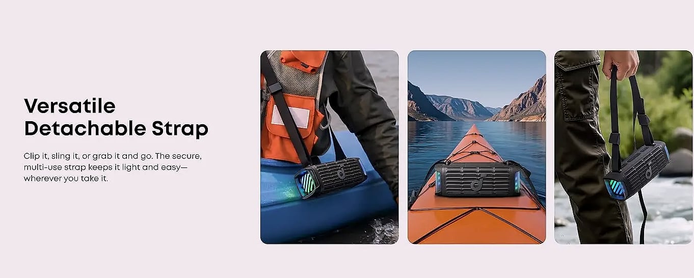 Soundcore Boom 3i Waterproof Bluetooth Speaker, IP68 — close-up details