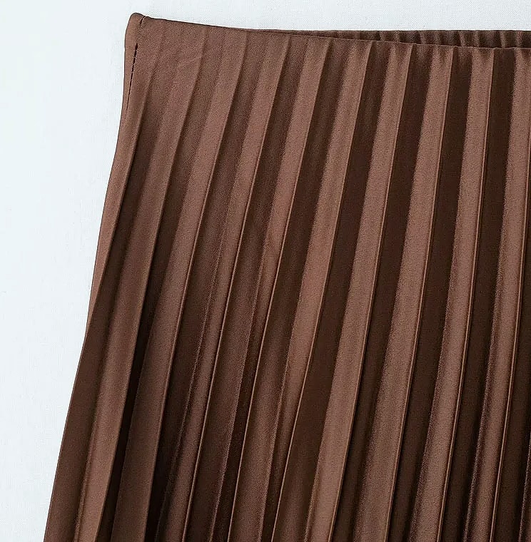 HXAO Women's Pleated Midi Skirt Brown Summer — build progress