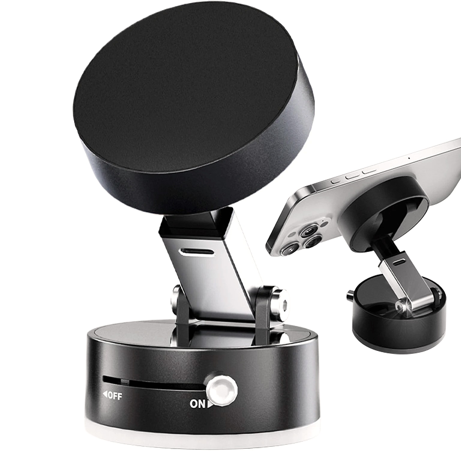 Magnetic Car Phone Holder with Vacuum Suction Cup — side view