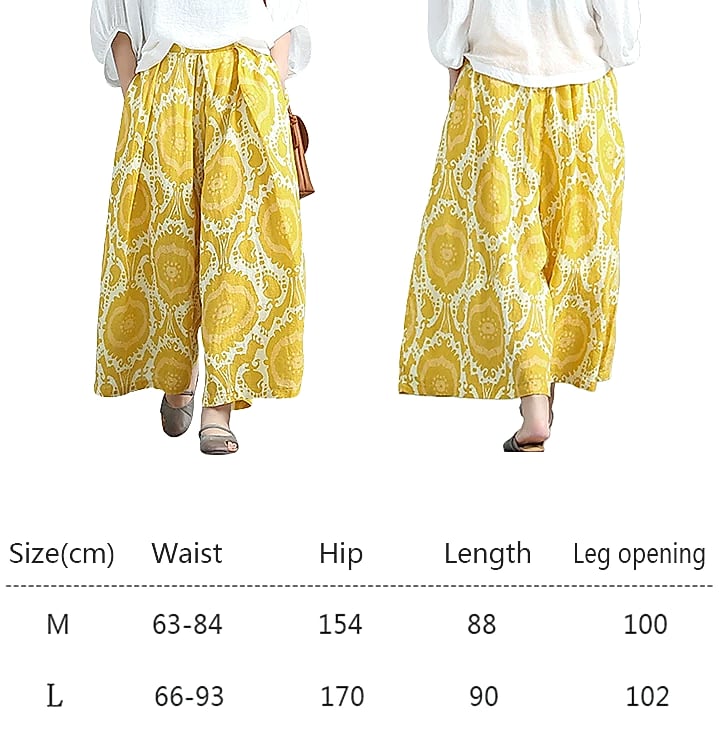 Yellow Linen Blend Wide-leg Casual Pants with Elastic Waist — assembled view