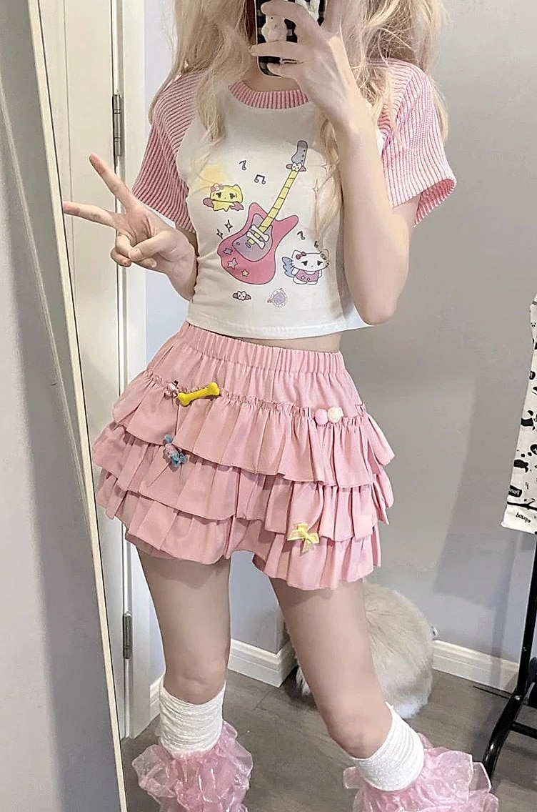 MEXZT Y2K Sweet Ruffles Mini Skirt with Bow — parts overview