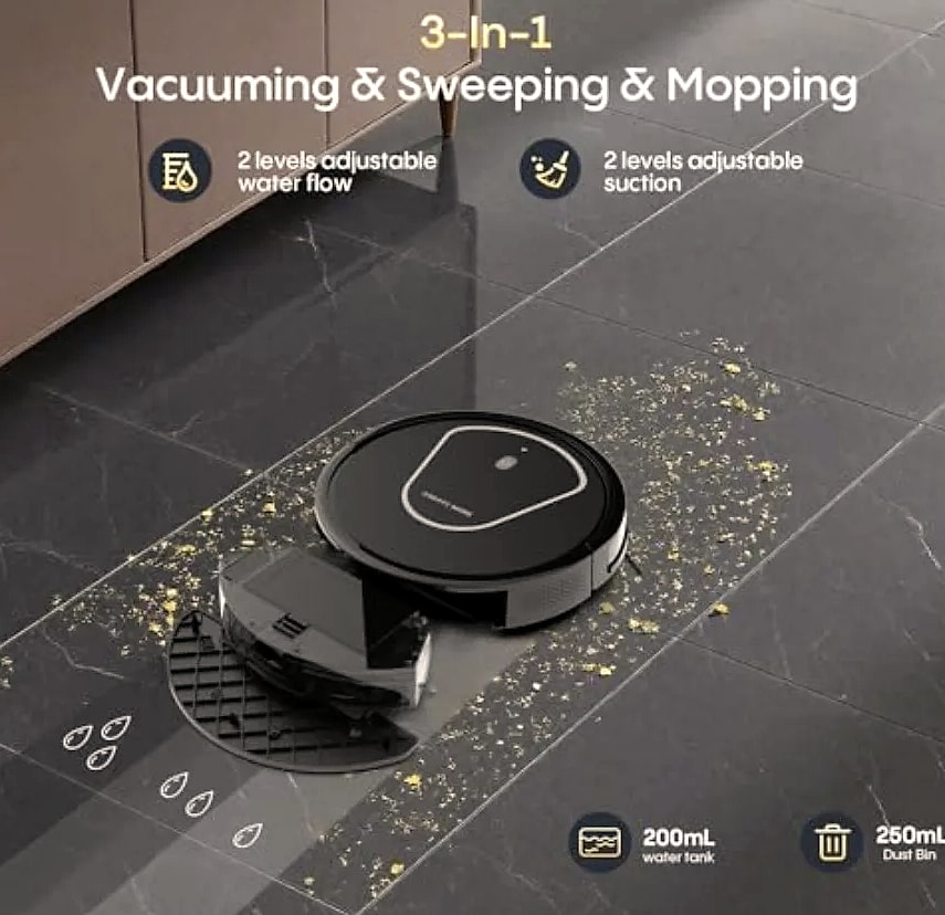 SHXI Robot Vacuum and Mop Combo, 5000Pa Suction — assembled view
