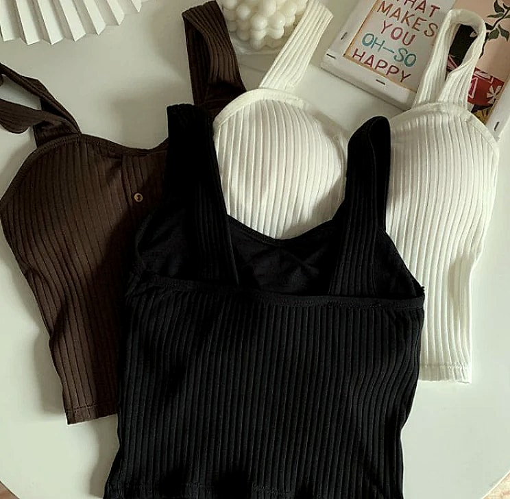 Women's Y2K Cropped Tank Top with Bra Pads and Suspenders — assembled view