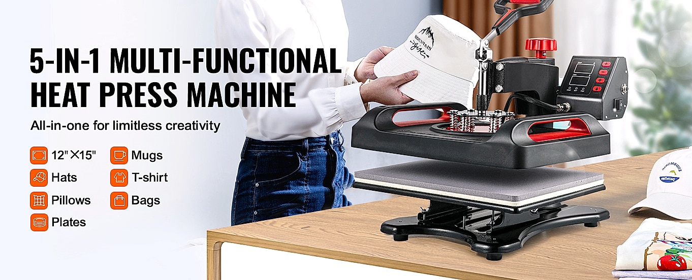 SucceBuy 12x15" Heat Press 5-in-1 Combo Machine with Dual — assembled view
