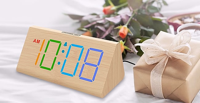 DreamSky Wooden Digital Alarm Clock with USB Charger Port — assembled view