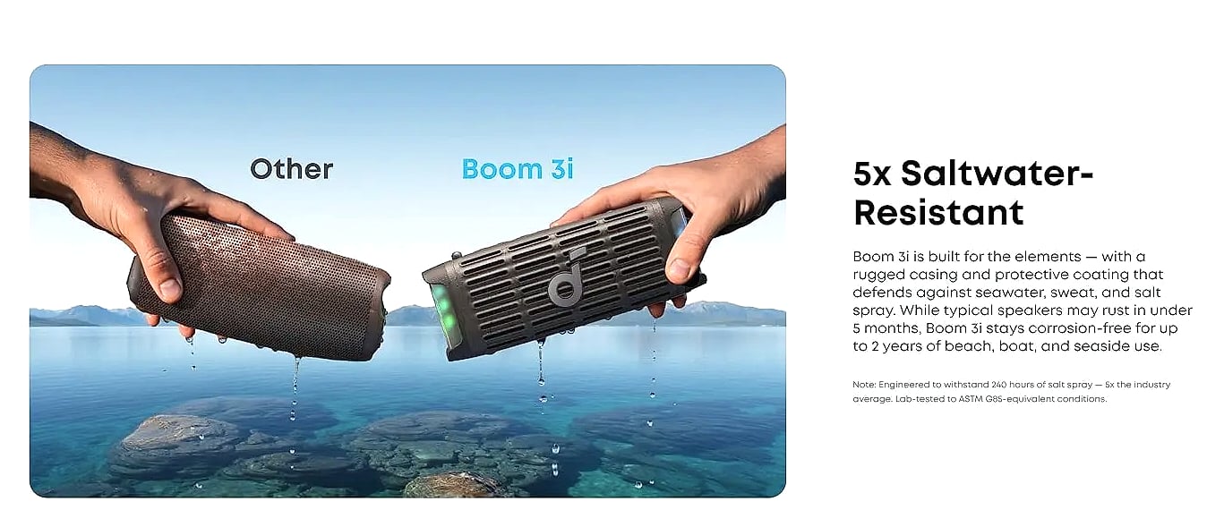Soundcore Boom 3i Waterproof Bluetooth Speaker, IP68 — close-up details