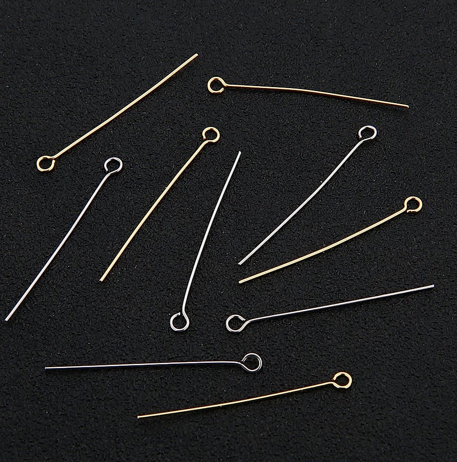 100pcs Stainless Steel 9 Eye Pin Gold Silver Tone 0.6mm — assembled view