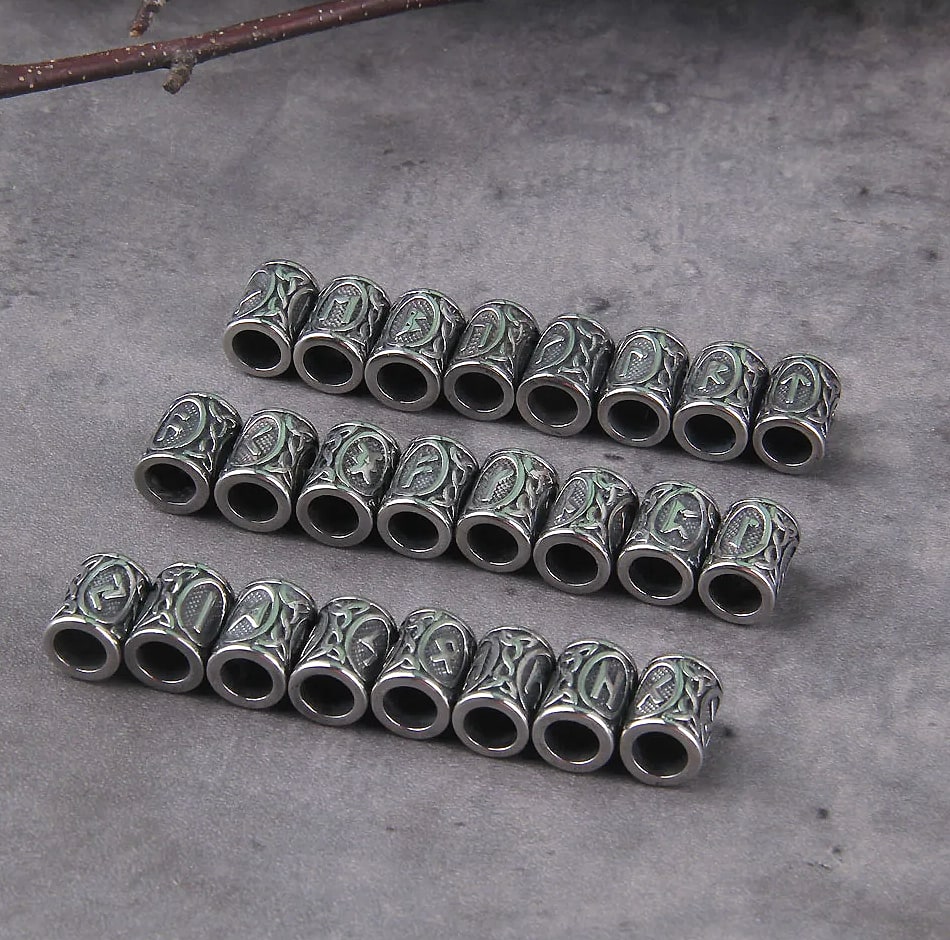 Vikings Jewelry Stainless Steel Rune Beads 24-Piece Set — interior detail