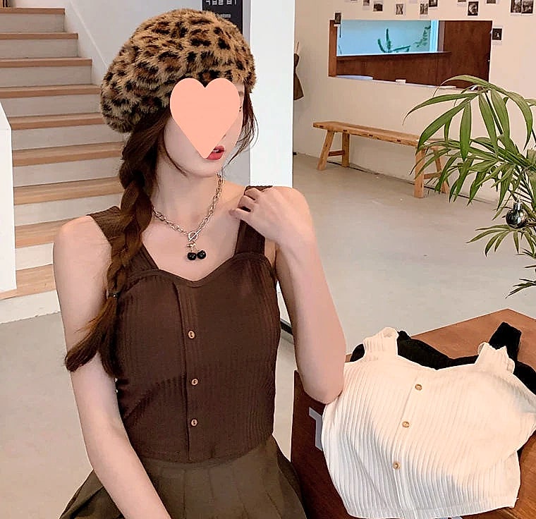 Women's Y2K Cropped Tank Top with Bra Pads and Suspenders — assembled view