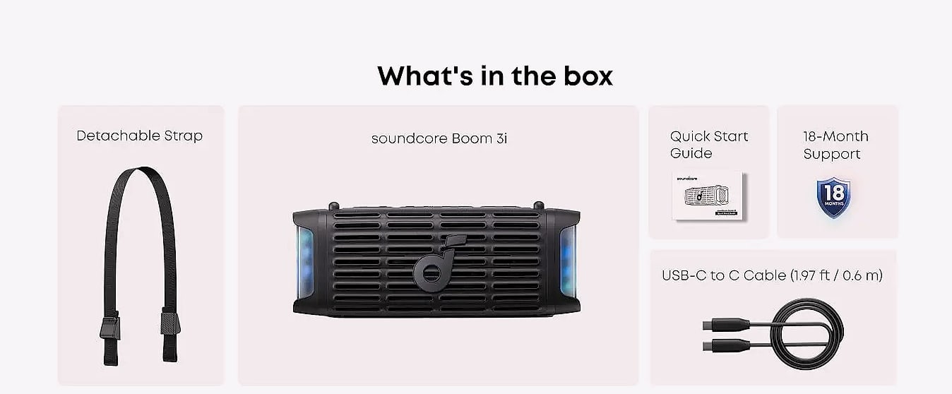 Soundcore Boom 3i Waterproof Bluetooth Speaker, IP68 — parts overview