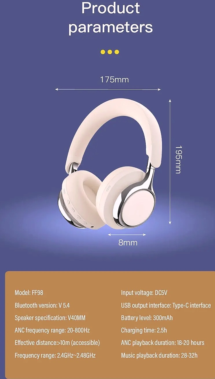 TD-20 Wireless Headphone Bluetooth 5.3 with 40mm Driver — close-up details