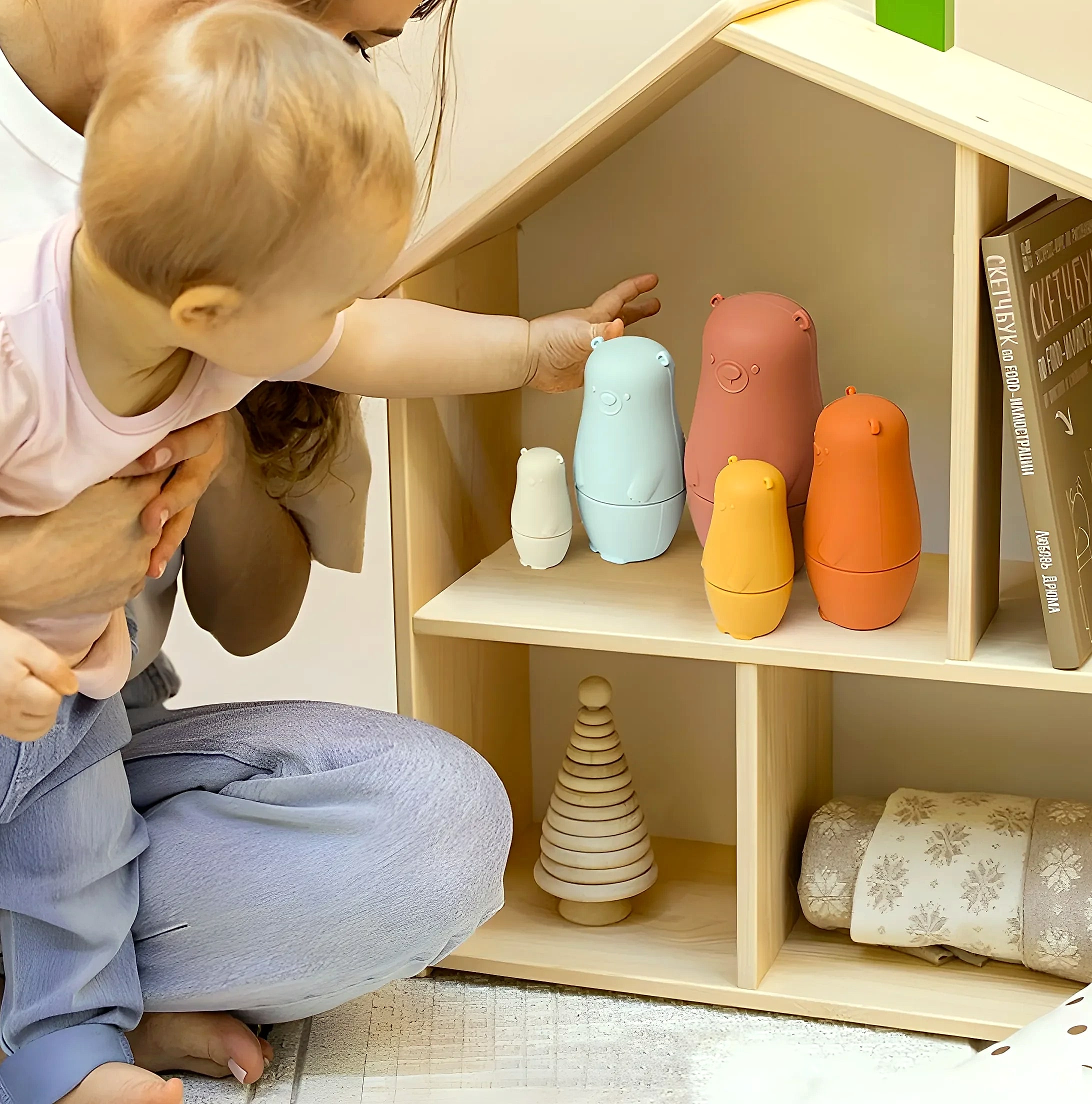 5-Piece Silicone Stacking Puzzle Nesting Toys for Babies — close-up details