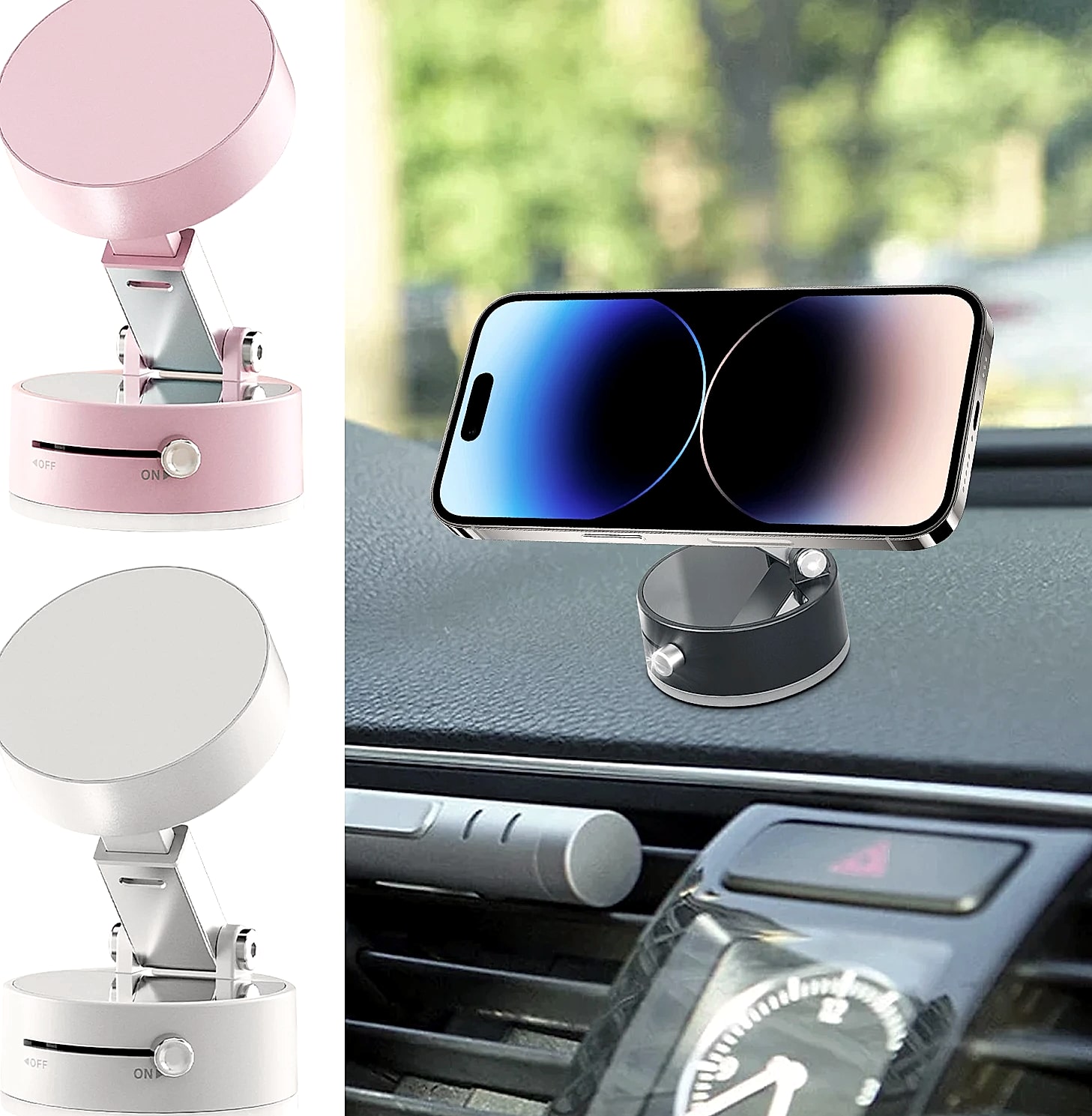 Magnetic Car Phone Holder with Vacuum Suction Cup — close-up details
