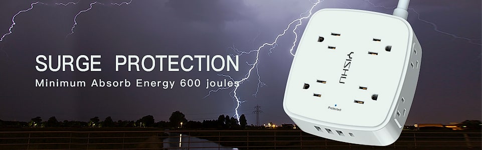 YISHU 6 Ft Surge Protector Power Strip, 8 Outlets 4 USB — scale reference