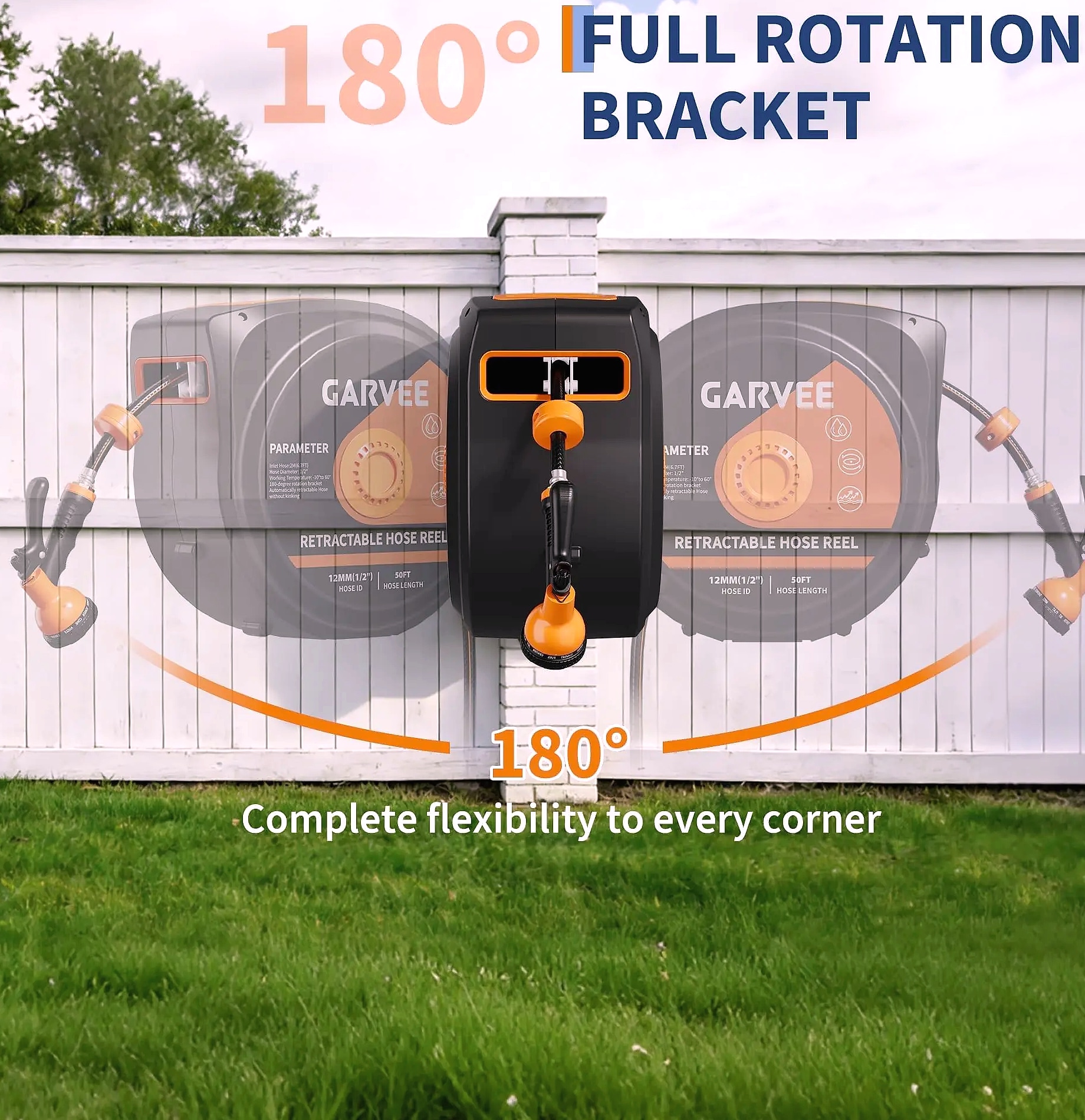HiMISS Retractable Garden Hose Reel 50FT 100FT 130FT Wall — side view