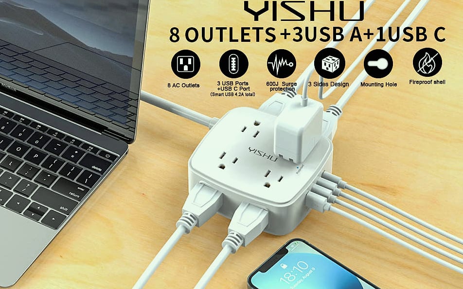 YISHU 6 Ft Surge Protector Power Strip, 8 Outlets 4 USB — package contents
