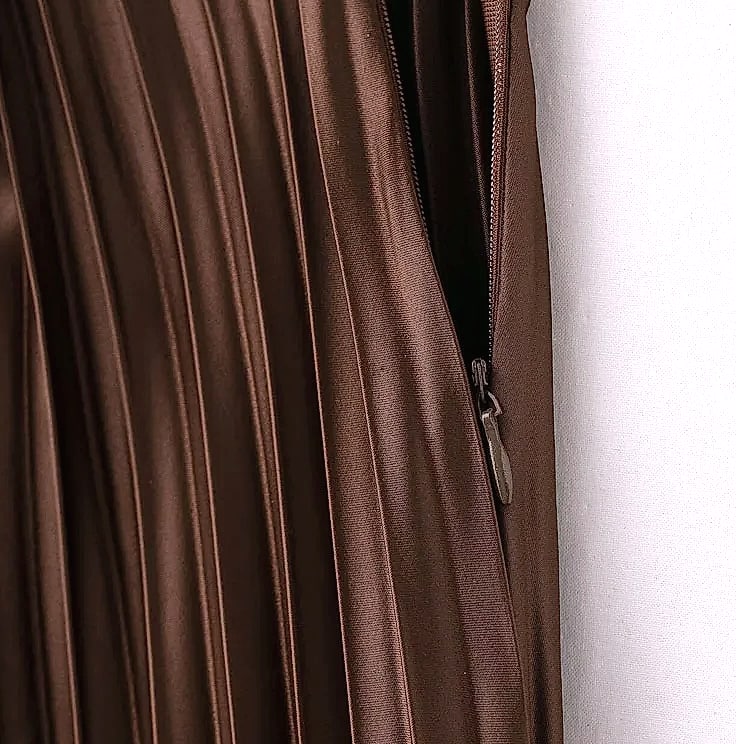 HXAO Women's Pleated Midi Skirt Brown Summer — interior detail