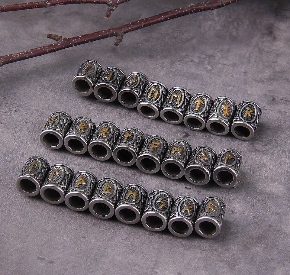 Vikings Jewelry Stainless Steel Rune Beads 24-Piece Set — side view
