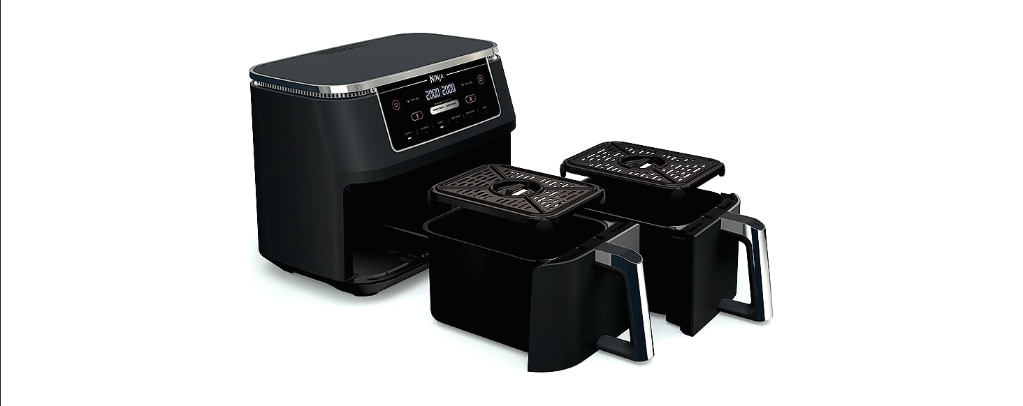 Ninja DZ201 Foodi 8 Quart DualZone Air Fryer with 2 — scale reference