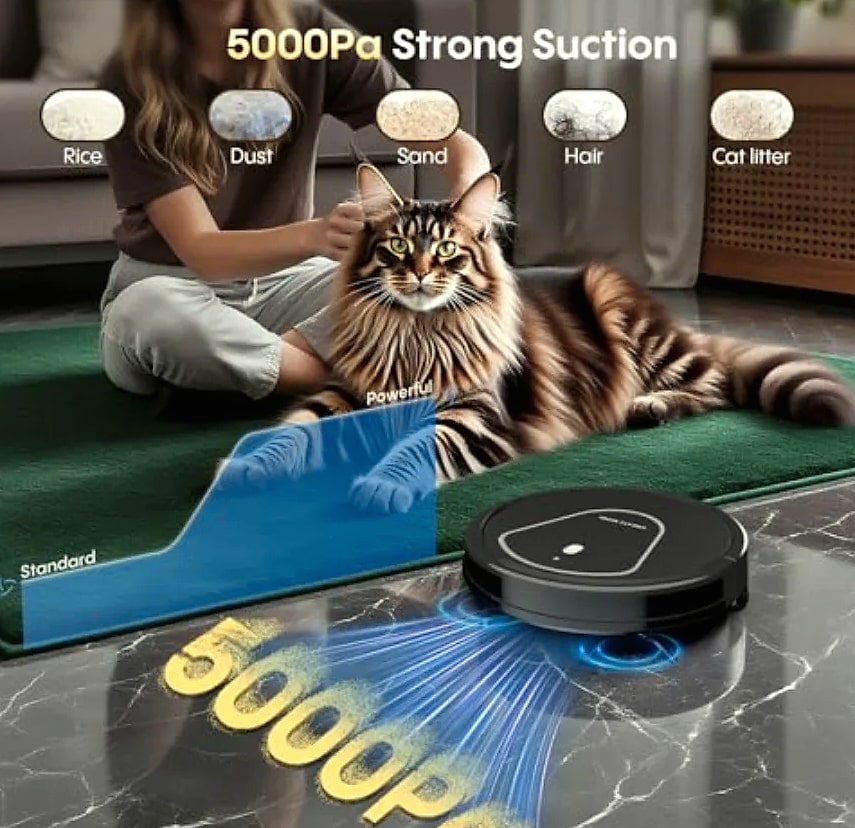 SHXI Robot Vacuum and Mop Combo, 5000Pa Suction — scale reference