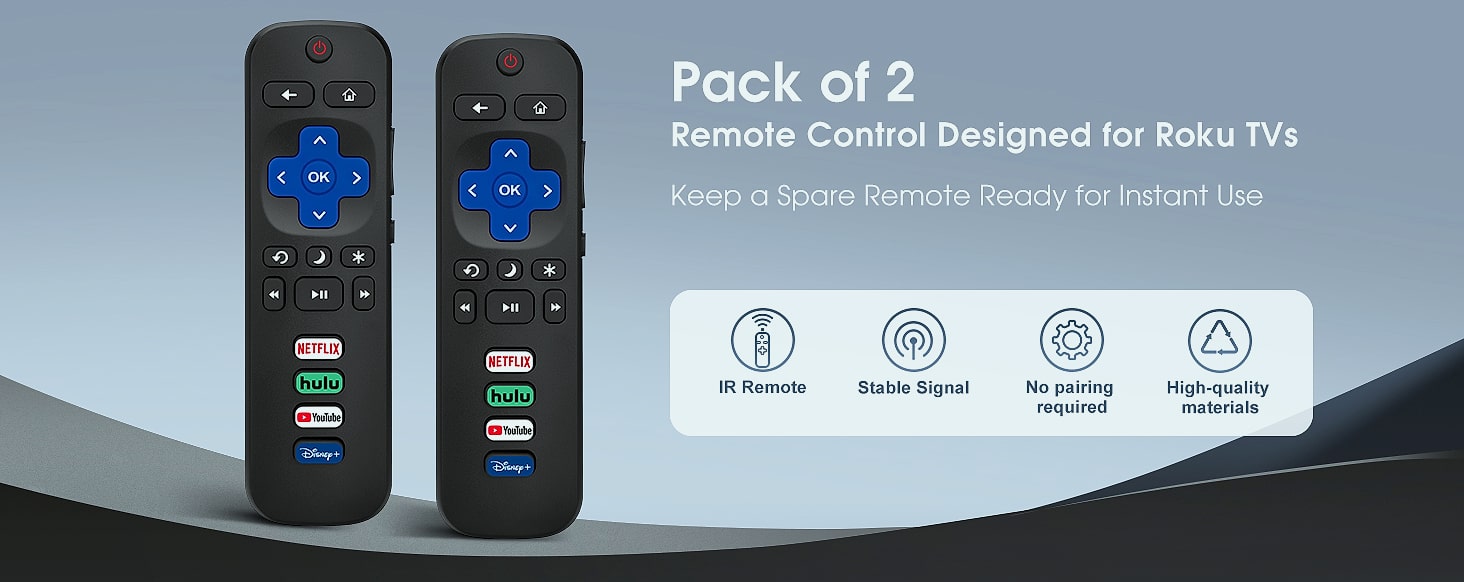 Acoyer Replacement Remote Control for Roku TV, 2-Pack — package contents