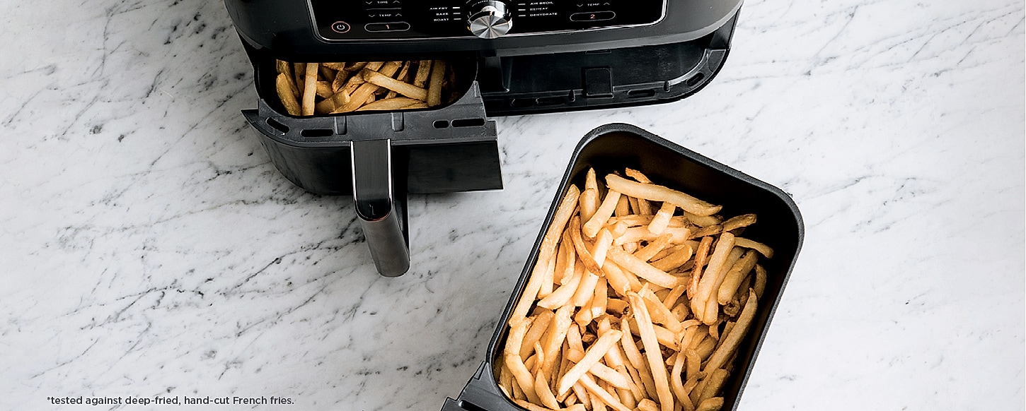 Ninja DZ201 Foodi 8 Quart DualZone Air Fryer with 2 — size comparison