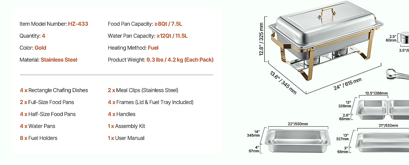 SucceBuy 8QT Rectangle Chafing Dish Buffet Warmer Set — feature highlights