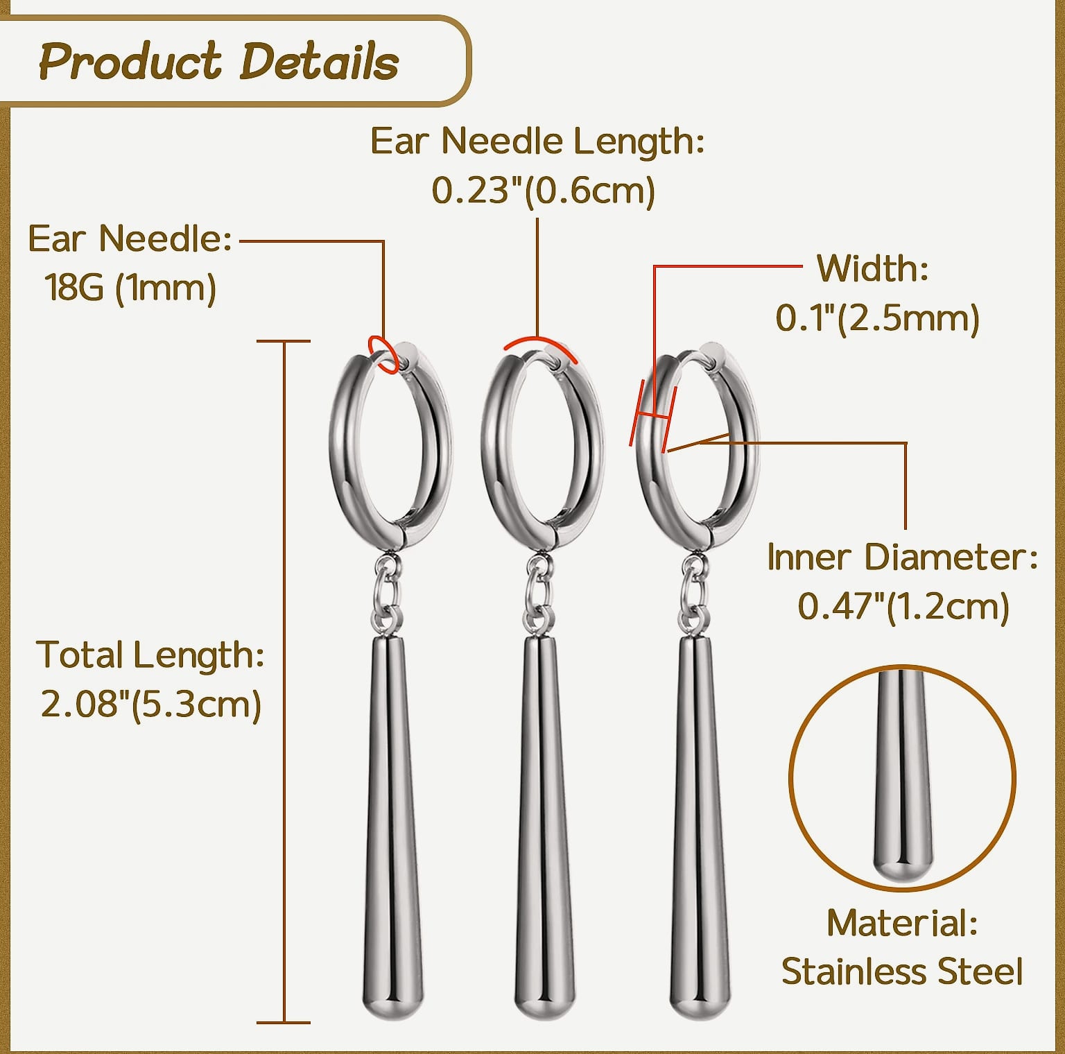 BONISKISS Zorro Dangle Earrings Stainless Steel Roronoa — interior detail