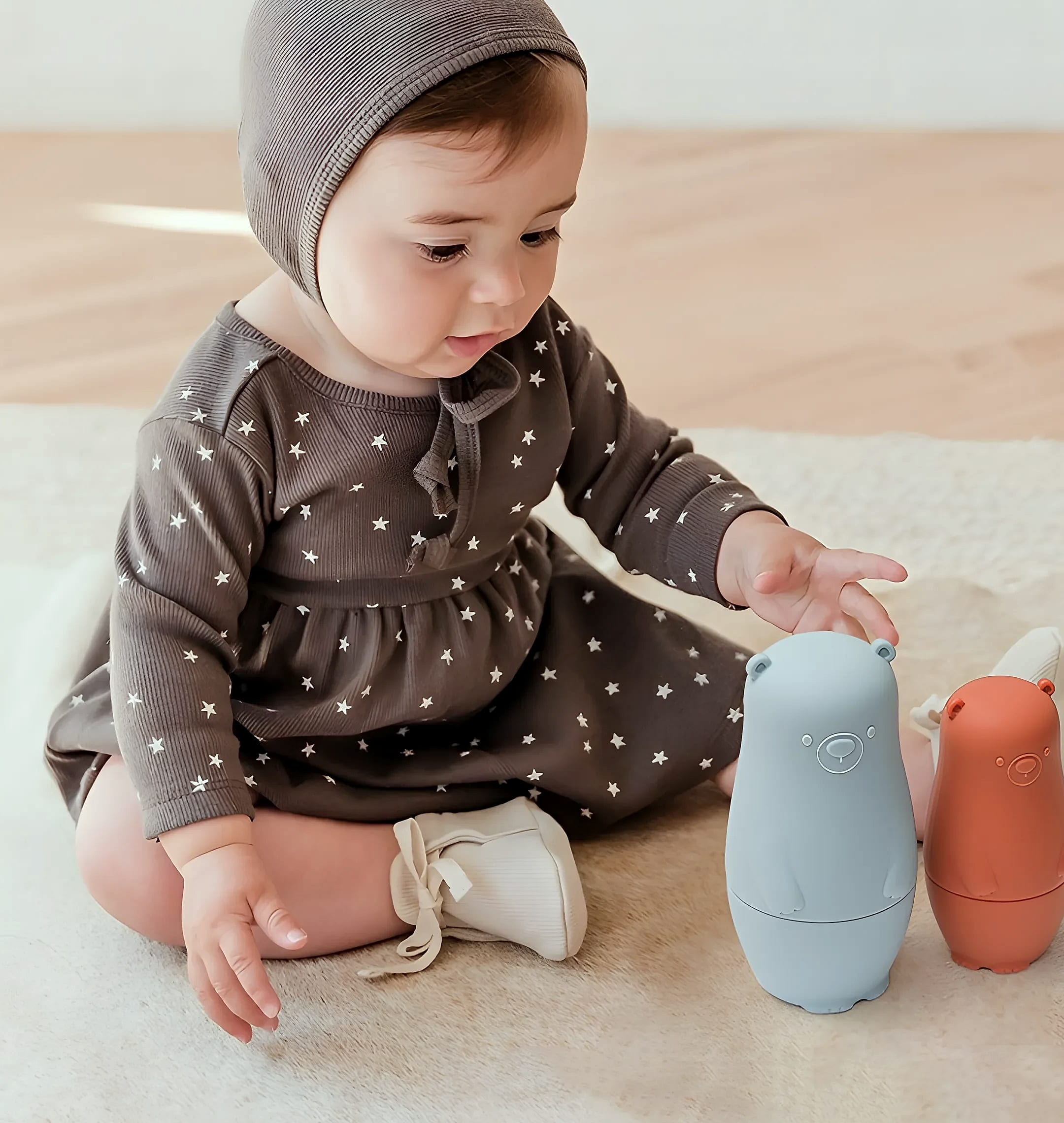 5-Piece Silicone Stacking Puzzle Nesting Toys for Babies — assembled view