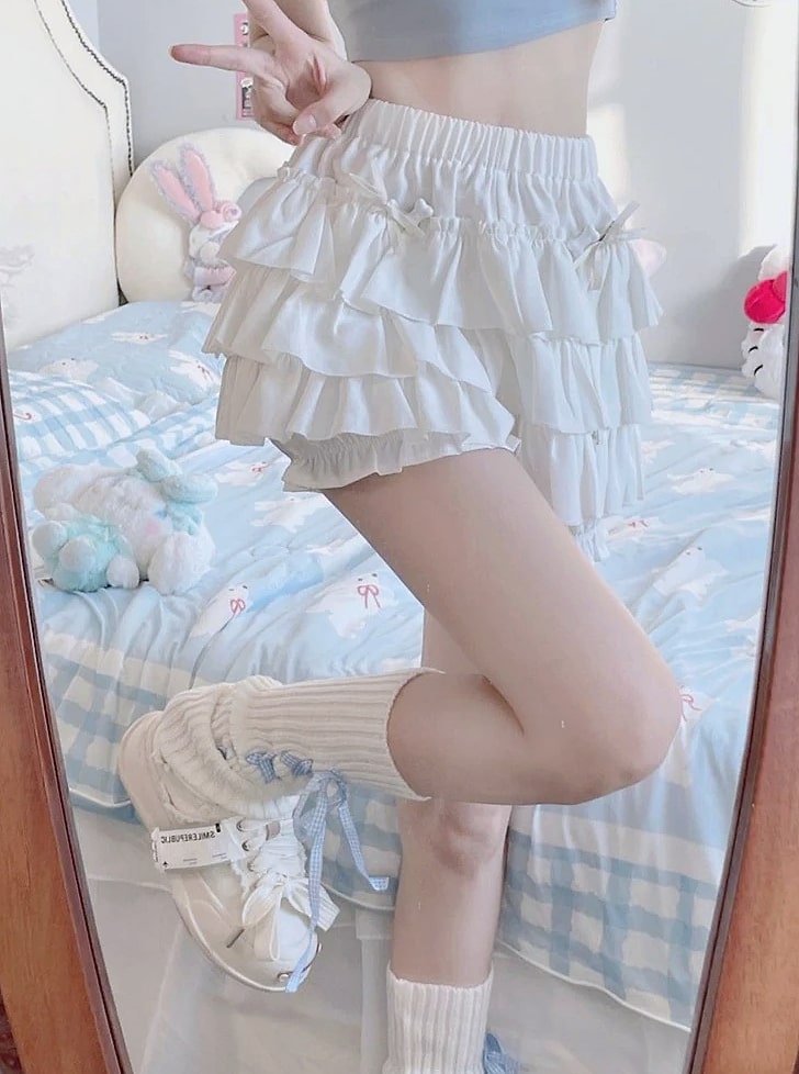 MEXZT Y2K Sweet Ruffles Mini Skirt with Bow — parts overview