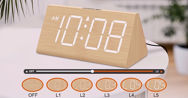 DreamSky Wooden Digital Alarm Clock with USB Charger Port — package contents