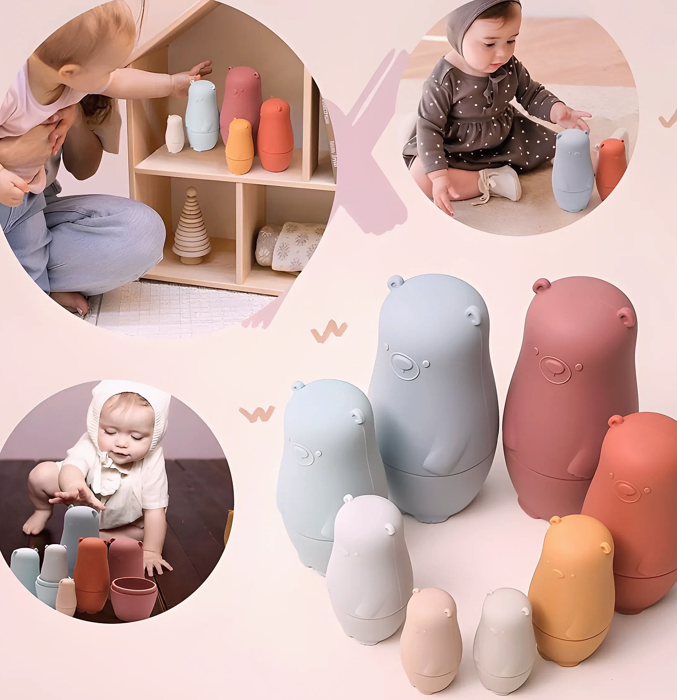 5-Piece Silicone Stacking Puzzle Nesting Toys for Babies — interior detail