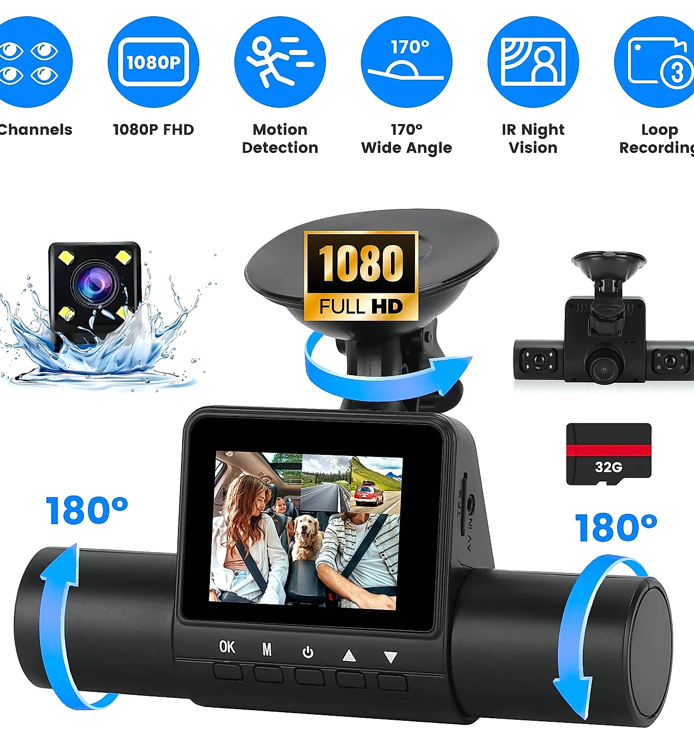 4 Channel 360° Dash Cam System 1080P Front 480P Interior — package contents