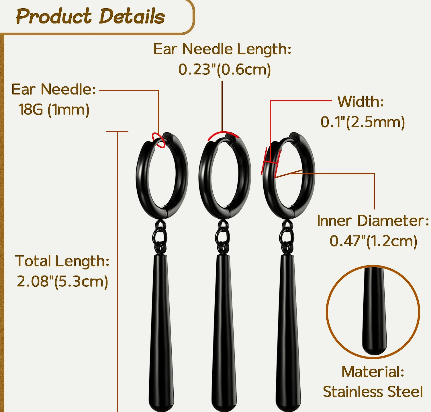 BONISKISS Zorro Dangle Earrings Stainless Steel Roronoa — feature highlights