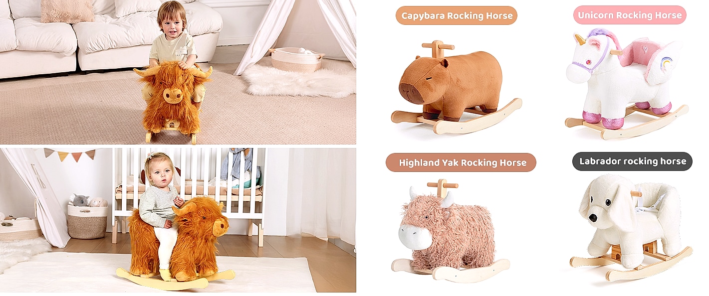 Jolie Vallée Toys Highlander Cattle Wooden Rocking Horse — close-up details