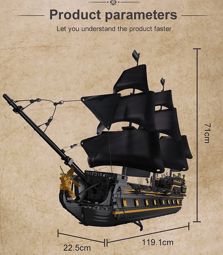 Mould King 13186 Pirate Ship Toys The Big Black Pearl — side view
