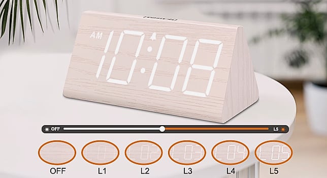 DreamSky Wooden Digital Alarm Clock with USB Charger Port — close-up details