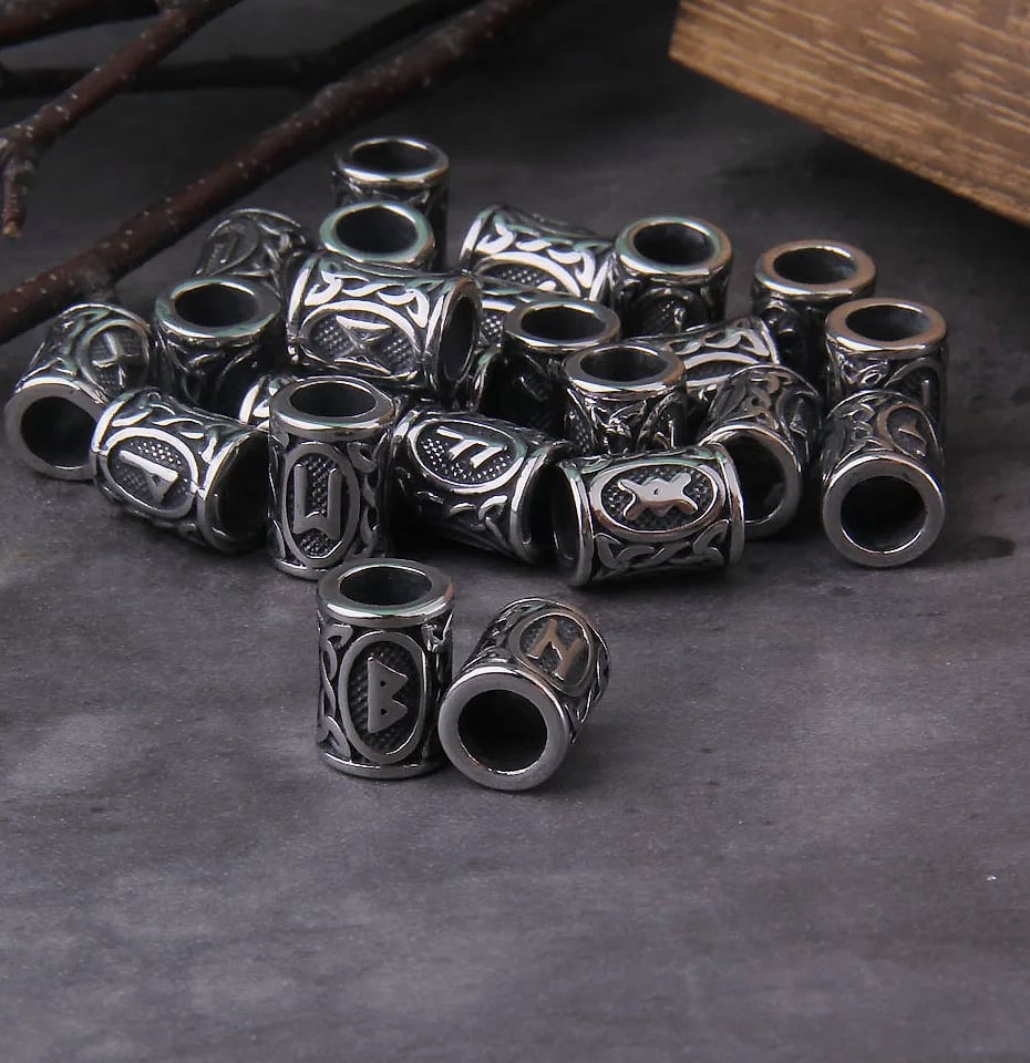 Vikings Jewelry Stainless Steel Rune Beads 24-Piece Set — scale reference
