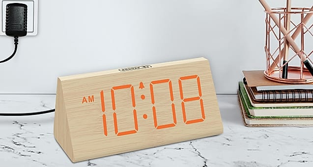 DreamSky Wooden Digital Alarm Clock with USB Charger Port — interior detail