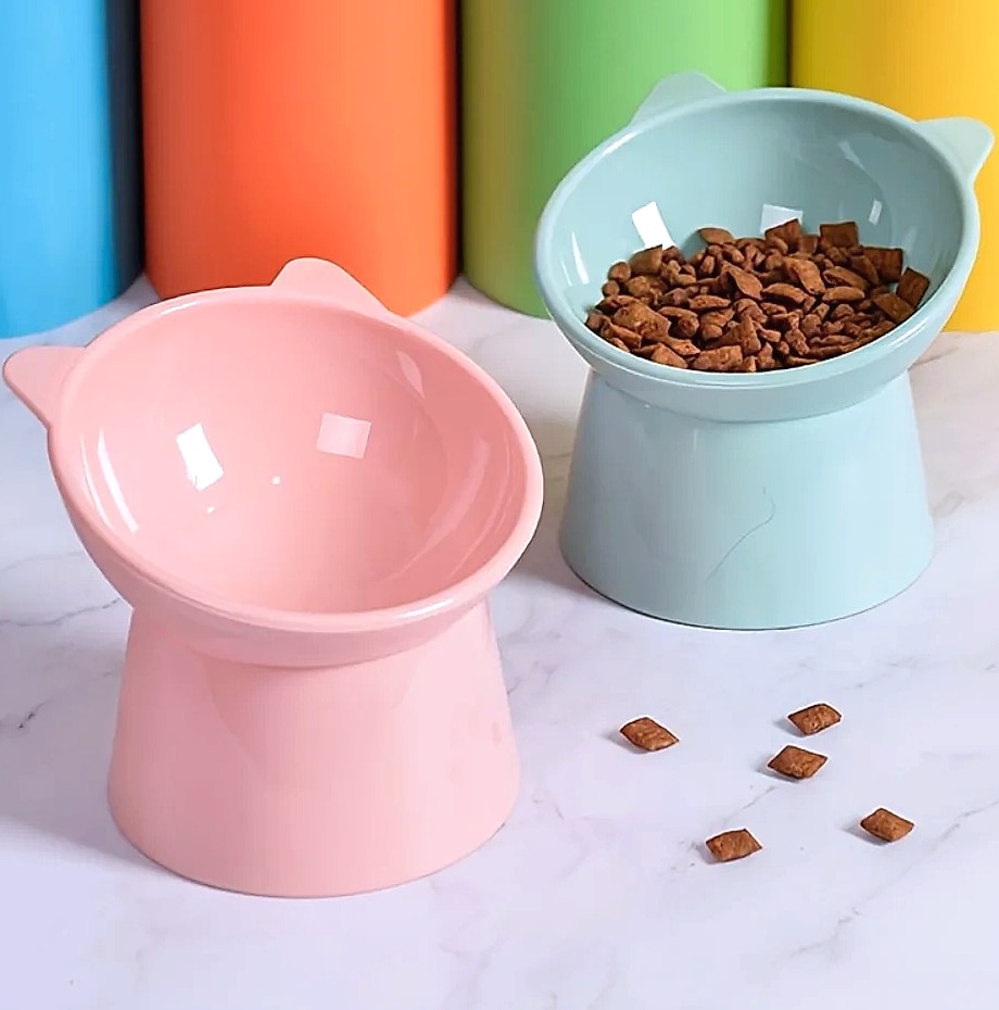 Novelty Moon Cat Ear Raised Pet Bowl Elevated Feeder — package contents