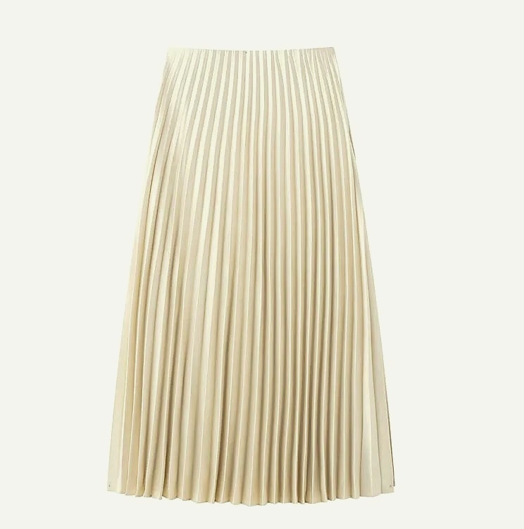 HXAO Women's Pleated Midi Skirt Brown Summer — assembled view
