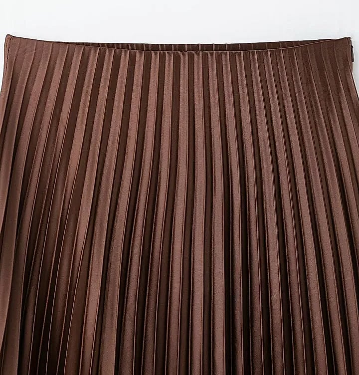 HXAO Women's Pleated Midi Skirt Brown Summer — side view
