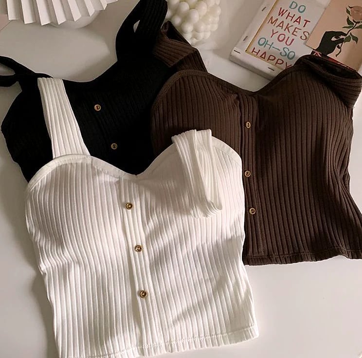 Women's Y2K Cropped Tank Top with Bra Pads and Suspenders — close-up details