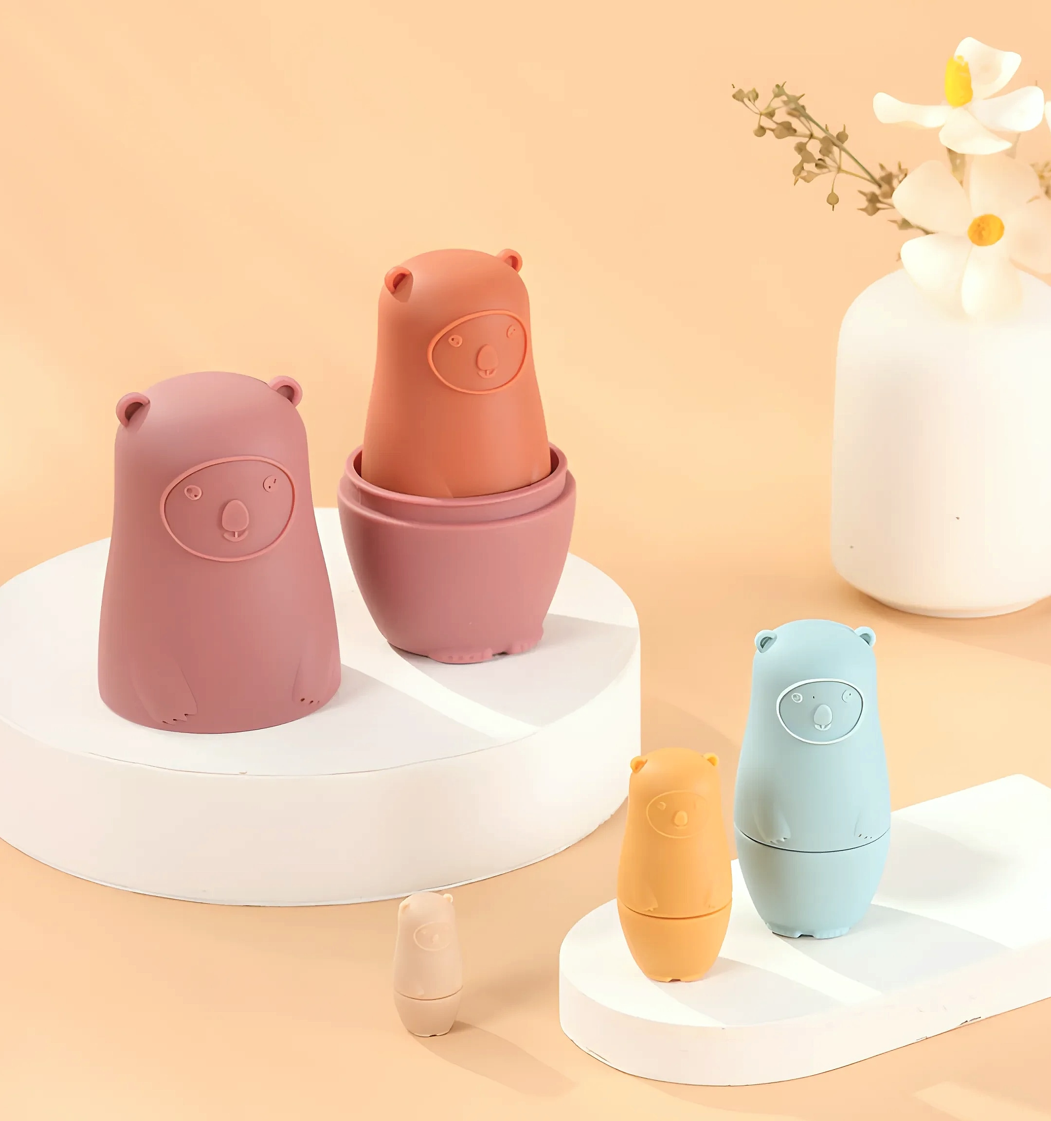 5-Piece Silicone Stacking Puzzle Nesting Toys for Babies — scale reference