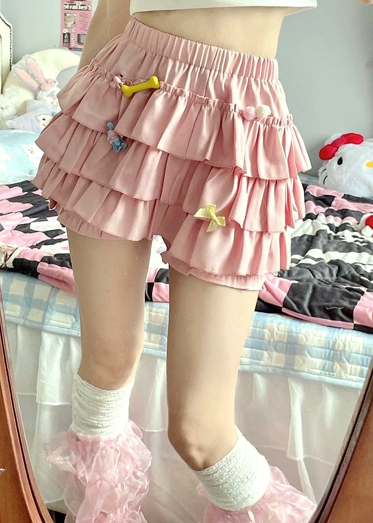 MEXZT Y2K Sweet Ruffles Mini Skirt with Bow — interior detail