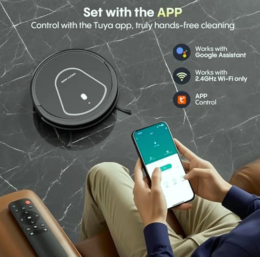 SHXI Robot Vacuum and Mop Combo, 5000Pa Suction — side view