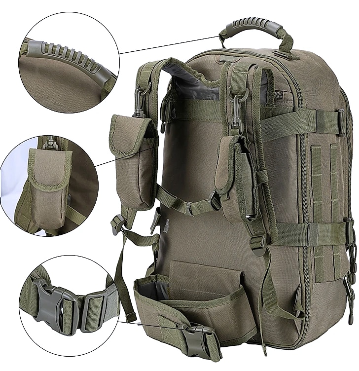 LQARMY 60L Tactical Backpack with MOLLE System — side view