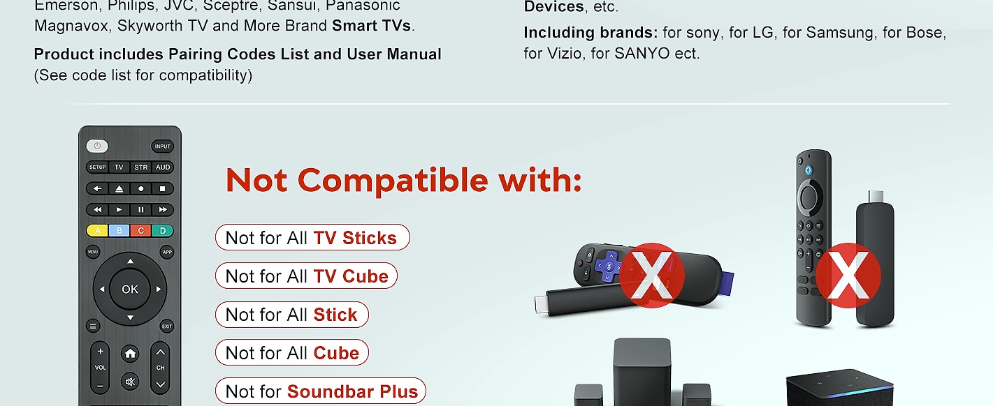 Acoyer Replacement Remote Control for Roku TV, 2-Pack — size comparison