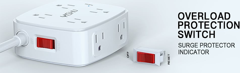 YISHU 6 Ft Surge Protector Power Strip, 8 Outlets 4 USB — close-up details