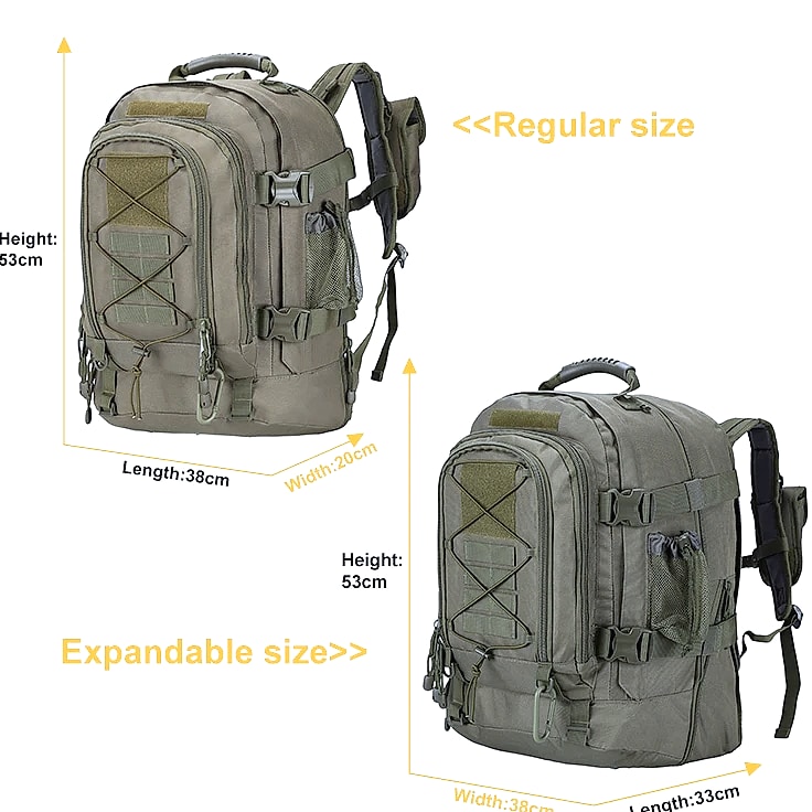 LQARMY 60L Tactical Backpack with MOLLE System — parts overview